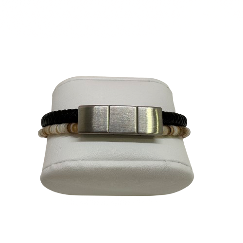 Bracelet cuir noir/pierres naturels
